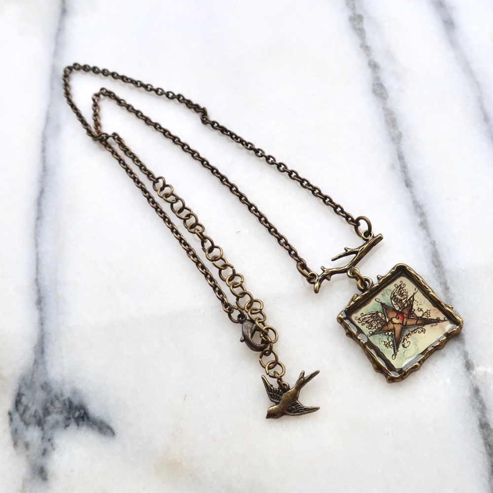 2 Bronze Patina Star Pendant Necklace
